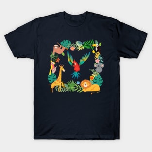 Birds animals and flowers Kids Design T-Shirt